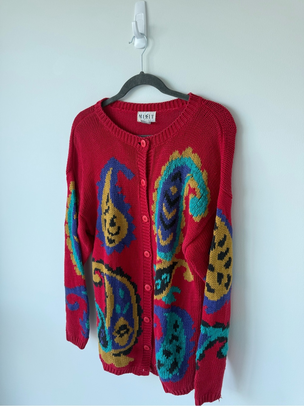 Mixit Red Paisley Button-Up Cardigan with Multicolor Accents